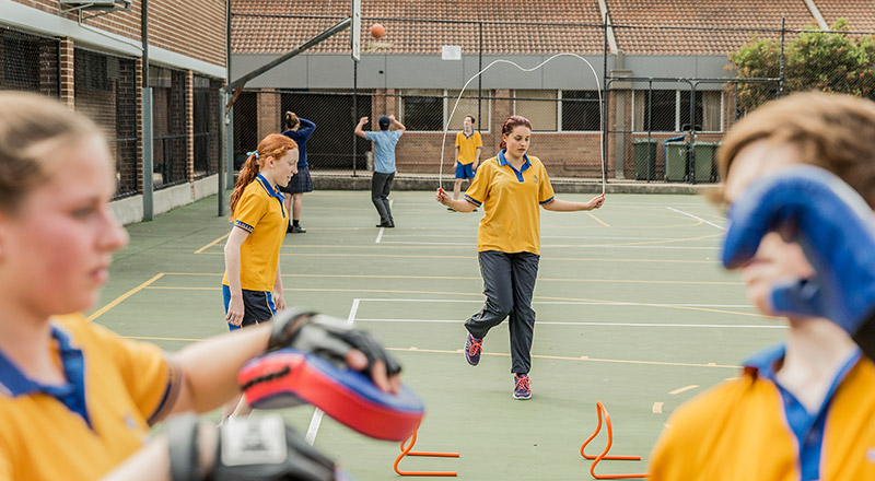 Basketball and tennis courts at Gilroy Catholic College Castle Hill